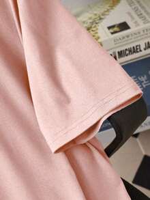 Men's Slim Fit T-Shirt With Letter Print, Round Neck And Short Sleeves 1005 Cotton - 粉色 - 查看 5