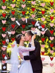 1pc Red & Pink Heart Wreath - Valentine's Day Decor, Romantic Paper Hanging Heart Banner, Suitable For Valentine's Day Decoration - Perfect For Party, Wedding, Engagement And Home Decor - Multicolor - View 3