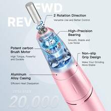 LKE Portable Nail Drill Machine, 20000 RPM & 35 Speeds, Dual Direction & USB Rechargeable, Professional For Home Manicure, Salon & Christmas Presents - Bạc - Xem 3