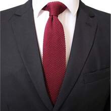 Men's Solid Color Textured Knit Skinny Ties Smart Necktie Square-Cut Finish{"Size_name":"OneSize","Color_name":"WineRed"} - Multicolor26 - View 3