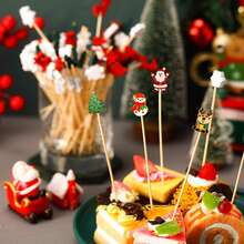 100 Pack 12 Design Christmas Cocktail Picks For Appetizers, 4.7 Inch Cocktail Sticks Xmas Trees Cocktail Sticks For Cake Dessert Food Fruit Christmas Party Decorations