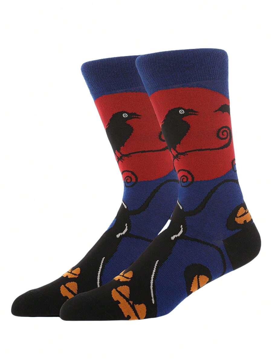 1 Paar Herren Cartoon bedruckte kontrastfarbige, schweißabsorbierende und weiche, bequeme, neuartige, interessante und coole Mittellange Socken, lustige Geschenke für Väter, Großväter von Töchtern, Großväter von Vätern, Ehemänner von Vätern, Freunde von Vätern zu Halloween, Weihnachten und Geburtstag. Das beste Geschenk für Väter, Großväter, Väter von Töchtern, Söhne und Freundinnen zum Vatertag.