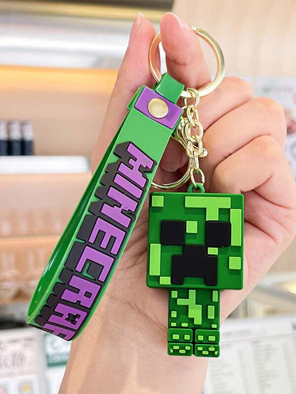 Minecraft 1 Pc Minecraft Co-Branded 3D Bag Pendant, Keychain, Silicone Material, Pixelation, Unisex, Creeper, Steve, Diamond Helmet