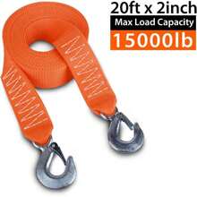 Tow Strap Heavy Duty With Hooks 2"X20' 15,000LB Rvery Strap 6,8 Tons Towing Strap With  Hooks Polyester,22990457