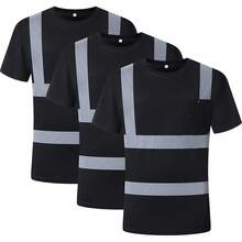 3 Pack Hi-Vis Reflective Safety Apparel |   Daily Work T-Shirt Black Color With Sewed Retro-Reflective Strips |   ANSI Compliance (77-3P-Black, L) - 77-3p-橘色 - 查看 5
