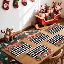 1 pièce/4 pièces/6 pièces/100 pièces Sets de table imprimés motifs de Noël, sets de table isolants thermiques, conviennent pour la décoration de la maison, les repas de fêtes, la cuisine et la décoration de fête, peuvent être offerts en cadeau de Noël - Multicolore - Voir 6