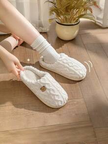 Pantuflas de peluche de osito de peluche, pantuflas de interior cálidas para niños y niñas, suaves, con textura antideslizante, cómodas y esponjosas, de estilo minimalista - Blanco - Ver 5