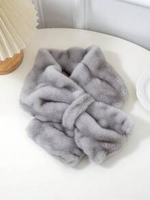 1 件女士秋冬兔毛仿毛温暖厚双面渐变色钻石拼接十字交叉颈部保暖围巾 - 彩色 - 查看 15