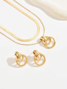 3pcs Fashionable & Elegant Minimalist Tie-Shaped Double-Layer Stud Earrings Set, Versatile European And American Style