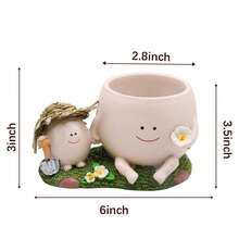 Cute Smile Face Planter Pot With Drainage Hole Funny Plant Pots For Indoor Outdoor Plants, Head Flower Pots For Succulent String Of Pearls Unique Gift On Mother's Day, Birthday, Christmas - 米色 - 查看 3