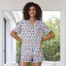 Women Y2k Pajamas Set Cute Heart Rabbit Short Sleeve Button Down Shirt Silk Satin Pjs Shorts Set Preppy Sleepwearhalloween - Y Monkey White - View 11