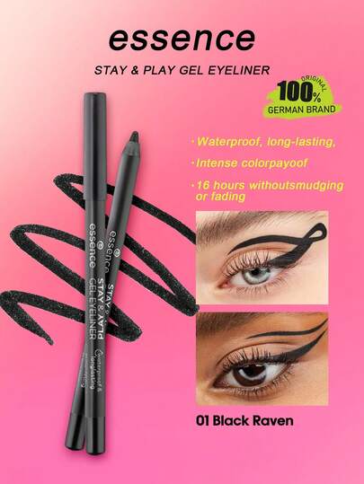 Essence Stay & Play Gel Eyeliner Pencil 01 Black, Gel Texture, Smooth Color Payoff, Long-Lasting & Waterproof, High Pigmentation, Smooth Application, Quick Drying, 1.3g/0.05oz.