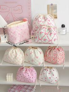 1 Piece Pink Bow Pattern Drawstring Cosmetics Pouch Foam Quilted Makeup Bag Stylish Skincare Storage Bag Retro Floral Print Drawstring Makeup Pouch Large Capacity Makeup Brushes Organizer Bag Lovely Cherry Print Tissue Paper Organizer Bag Girls'Accessories Storage Bag Drawstring Travel Toiletry Bag Dust Proof Storage Bag Portable Drawstring Closure Pouch Stationery Jewelry Organizer Bag Travel Pouch,Sundries Storage Bag - Multicolor - View 11