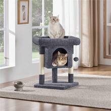 Butterslay 23.5″ 2-Level Cat Tree With Wide Top Perch & Cat Condo & Natural Sisal Scratch Posts For Small/Medium Cats - Dark Grey - View 1