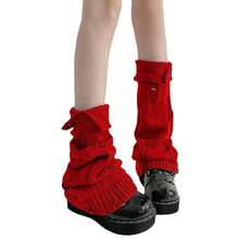 SherryDC Womens Y2k Knit Leg Warmers Harajuku Japanese Long Boot Socks Kawaii Lolita Winter Leg Cover{"Color_name":"900-Red"} - 多色9 - 查看 1