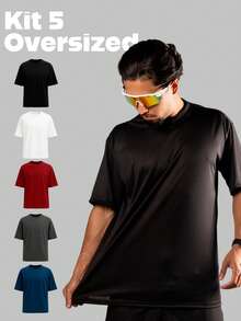 KIT 5 Men's Oversized Dry Fit T-Shirt Streetwear Shirt High Neck Premium Polyester - Nhiều màu - Xem 12