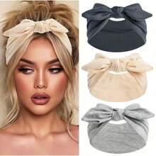 DAZY 1/3/4/6条装女士蝴蝶结兔耳发箍，波西米亚风超宽可爱兔耳打结头巾，圣诞节/秋季/秋冬季发饰，女士弹力纯色蝴蝶结发带，适合健身/瑜伽/运动/户外活动，四季皆宜的纯色休闲发带，女士头巾柔软头巾围巾 - 彩色 - 查看 12