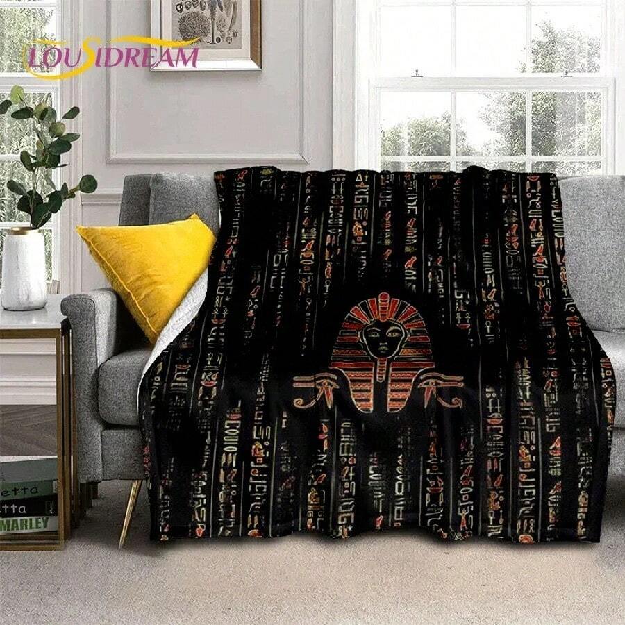 Egyptian Mythology Pharaoh Hieroglyphics Blanket, Soft Throw Blanket For Home Bedroom Bed Sofa Picnic Travel Office Cover Blanket.Jpg - White - View 1