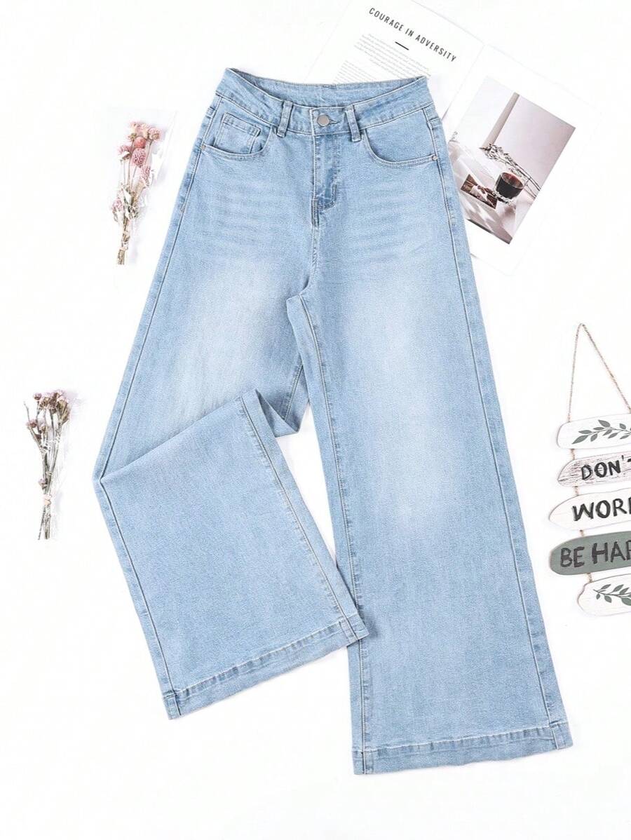 HIMARRI Pantalones vaqueros de pierna ancha estilo bohemio para mujer, largos y casuales, muy elásticos, con detalle único de cintura escalonada. - Azul - Ver 1