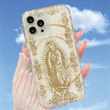 Golden Virgin And Cross Air Cushion Anti-Fall Transparent Mobile Phone Case, Suitable For Apple  16 15 14 13 12 11 XS XR X 8 7 Mini Plus Pro Max SE Series Mobile Phone Cases, Halloween Gift, Easter Gift, Birthday, Girlfriend, Boyfriend, Friend Or Yourself,Suitable For  17 Air - Trong sáng - Xem 6