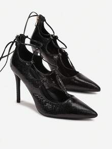 Elegante Schnürpumps mit spitzer Zehenkappe, Damen Abend-/Partyschuh für den Sommer - Schwarz - Übersicht 4