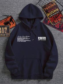 GRDR 男士连帽衫，汽车元素印花，袋鼠口袋，秋冬新款街头时尚 - 藏蓝色 - 查看 8