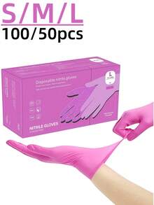 无粉浅粉色一次性丁腈手套，无盒包装，耐用家用清洁手套，不含乳胶，防水，防静电，多用途手套，亚麻指尖，适用于染发、美容、绘画、艺术创作、家居清洁、厨房、浴室、家居装饰、节日礼物、派对礼品。尺码：S、M、L、XL