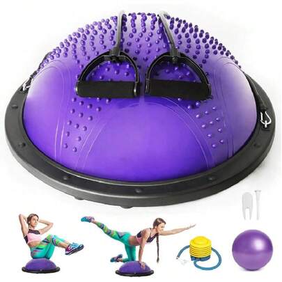 Disco de Equilibrio 46cm, Media Pelota de Equilibrio con Bomba, Pelota de Yoga 25cm y Banda Elástica, Kit 3-en-1 para Fitness en Casa, Yoga y Pilates,23012000