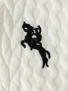 2 件年轻男孩休闲套装：刺绣领拼接运动衫 + 简约双口袋牛仔裤 - 白色 - 查看 6