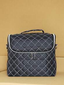 极简化妆包，金色拉链，时尚黑金配色，优质材料，大容量，可收纳指甲油、化妆品，旅行化妆包，美甲工具收纳盒，学生文具整理包，宿舍收纳包，生日/圣诞节/万圣节/感恩节/情人节礼物（含肩带）（拉链款式随机） - 黑色 - 查看 10