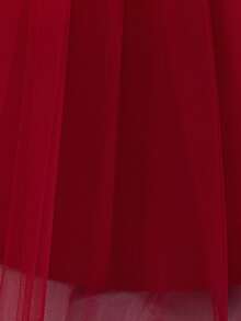 女婴粉色长袖优雅薄纱公主裙，适合派对 - 紅色 - 查看 8