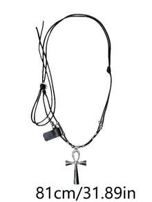 1 Stück Lederband Anch Kreuz Anhänger Lange Halskette, Y2K Chic Mode Metall Schwarze Halskette für Frauen, geeignet für Party, Treffen, tägliches Outfit Kombinieren
