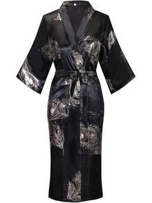 DandyChic Women's Long Floral Satin Robes Imitation Silk Sleepwear Bridal Dressing Gown For Bridesmaid Nightgownhalloween - 金花 - 查看 10