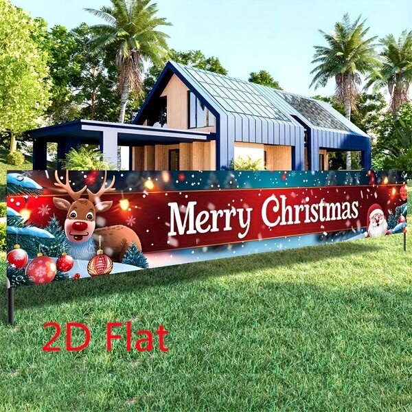 1pc Merry Christmas Banner, Polyester Decoration Sign For Indoor/Outdoor Use, No Electricity Needed - Holiday Garden Party Decor (19.7 Inches X 118 Inches)