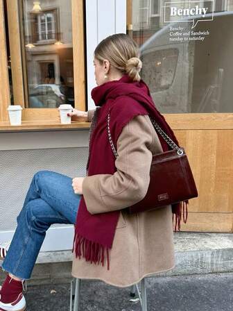 1pc Autumn/Winter High-Quality Twill Fringe Solid Color Women Pashmina Scarf, Fashionable Casual Windproof Warm Shawl, Comfortable Blanket Scarf, Suitable For Daily Wear For Dress