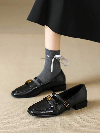 女士两穿复古平底乐福鞋，粗跟方头一脚蹬穆勒鞋，复古学院风英伦休闲鞋