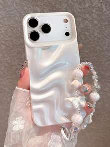 Funda de teléfono elegante y premium con perlas 3D onduladas en color blanco + correa de muñeca, adecuada para iPhone 17 Pro Max/17 Pro/17 Air/17/16 Pro Max/16/16 Pro/16 Plus/15/15 Pro Max/15 Pro/15 Plus/11/12/13/14 Pro Max/11 Pro/11 Pro Max/12 Pro/12 Pro Max/13 Pro/13 Pro Max/14 Pro/14 Pro Max/14 Plus, funda suave minimalista y creativa