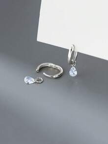 A Pair Of Sterling 925 Silver Fashionable Elegant Shining Water Drop Cubic Zirconia Ear Hoops Earrings For Women Daily Wearing Friendship Party Jewelry Gift