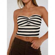 EFAN Womens Tube Tops Fall Fashion Summer Outfits 2025 Casual Beach Vacation Clothes Sweaters Strapless Sleeveless Tank Tops{"Size_name":"Medium","Color_name":"StripedApricot"} - 杏色 - 查看 6