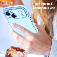 For IPhone 15 Plus Case Wave Wavy Phone Cases With Love Heart, Luxury Plating Edge Cute Curly Shape Cover For Women Girls, Thin Slim Soft TPU Rubber Shockproof Protective Cover, Light Blue{"Color_name":"LightBlue","Size_name":"ForiPhone15Plus-6.7inch"} - 多色27 - 查看 3