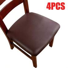 4/6 件 PU 皮革椅套，易于清洁的防水弹力椅子保护套，纯色可选，适用于客厅、餐厅和其他家具装饰 - 彩色 - 查看 13