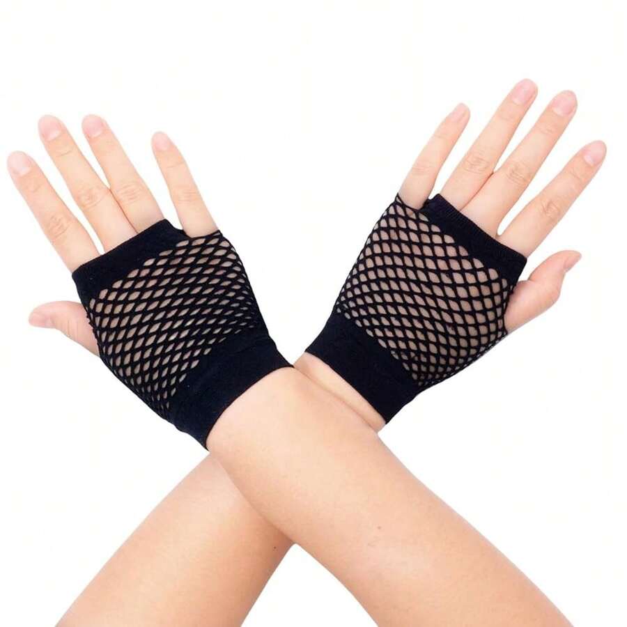Fishnet Fingerless Gloves Mesh Arm Sleeves Fish Net Arm Sleeves EMO Gloves For Women In Theme Party Scene Accessories{"Size_name":"Short","Color_name":"#1-Black(Short)"} - 多色18 - 查看 1