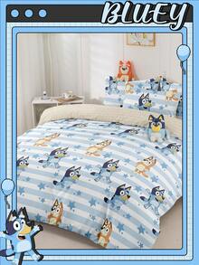 Bluey 布鲁伊 (Bruie) 2/3 件套床上用品套装，布鲁伊 (Bruie) 品牌，舒适透气，亲肤，卡通风格被套套装，包含被套和枕套（不含被芯），适用于单人床、双人床、大号床、特大号床，四季皆宜。 - 藍白色 - 查看 7