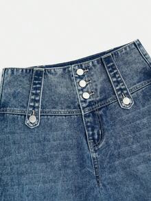 Magic Mia Women's High Waisted Wide Leg Jeans - Vintage Flare Denim Pants With Multi-Button Front & Side Accents | Retro Loose Fit For Streetwear, Casual & Everyday Style - 藍色 - 查看 7