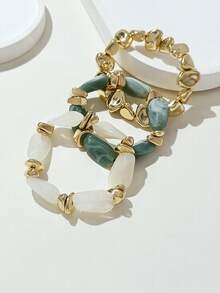 LADYCOCO Bộ 3 vòng tay hạt acrylic dày dặn kiểu cổ điển, nhiều lớp, có thể biến đổi, vòng tay đính đá vàng, phù hợp cho nữ, các cặp đôi, dự tiệc và đeo hàng ngày. - Nhiều màu 22 - Xem 4