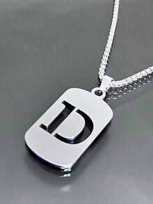 1 Piece Fashionable And Personalized Geometric Square Necklace With 26 English Letter Pendant Made Of Stainless Steel, Simple And Versatile Accessory Foromen And Men