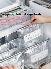 铝箔密封食品保鲜袋，是冰箱或冷冻室整理和食品保鲜的理想之选。铝箔袋——密封防异味，适用于家用冰箱和冷冻室，包含标签，适用于坚果、谷物、零食、肉类等。 - 彩色 - 查看 1