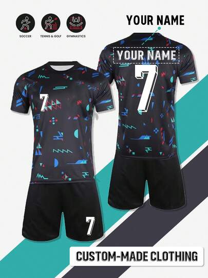 Customized Portugal National Team Football Jersey #7, Youth Soccer Uniform Set - Polyester, Round Neck Top And Shorts, Suitable For Boys Sports Training And Casual Wear, Perfect For Outdoor