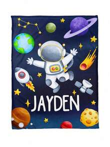 1 pieza Manta personalizada con nombre y patrón de planeta espacial - Manta de franela suave personalizada, impresión digital, adecuada para todas las estaciones, se adapta al estilo acogedor del hogar, regalo de ocasión con tema de astronomía, artesanía de punto, cómoda todo el año, duradera, fácil de cuidar, opción de regalo única - multicolor - Ver 7