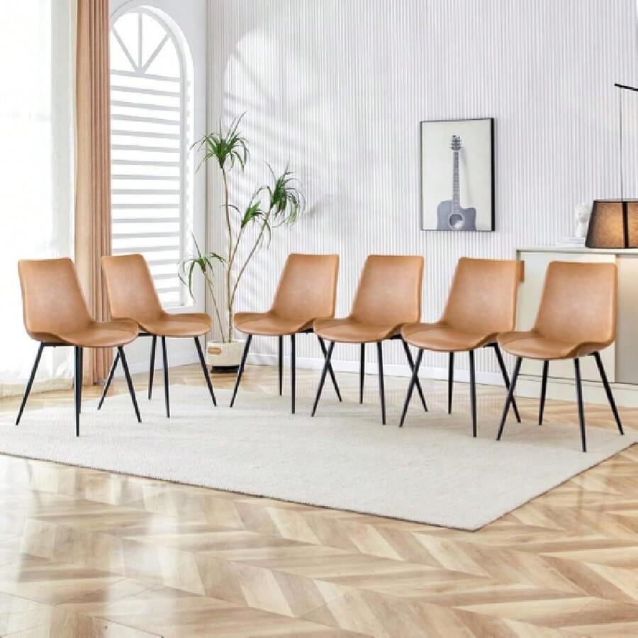 Dining Chairs, Modern PU Leather Dining Room Chair With Sturdy Metal Legs, Upholstered Seat Dinner Chairs Accent Side Chairs For Indoor Kitchen Living Room Restaurant (Brown, Set Of 6),23063942 - 巧克力棕 - 查看 1